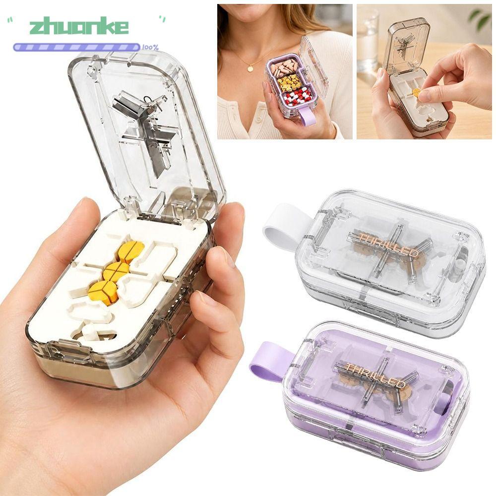 ZHUANPH Quartering Pill Cutter, Multi Grids Dust-proof Pill Cutter กล่องเก็บ, Creative ยาตัด Moistur