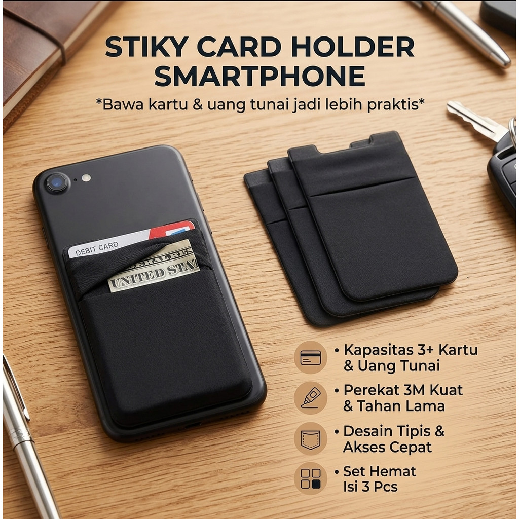 Hoblaze Sticky Card Holder HP Wallet Back Mount สมาร์ทโฟน 2 Slot Lycra Mini 6x9.5cm H-89