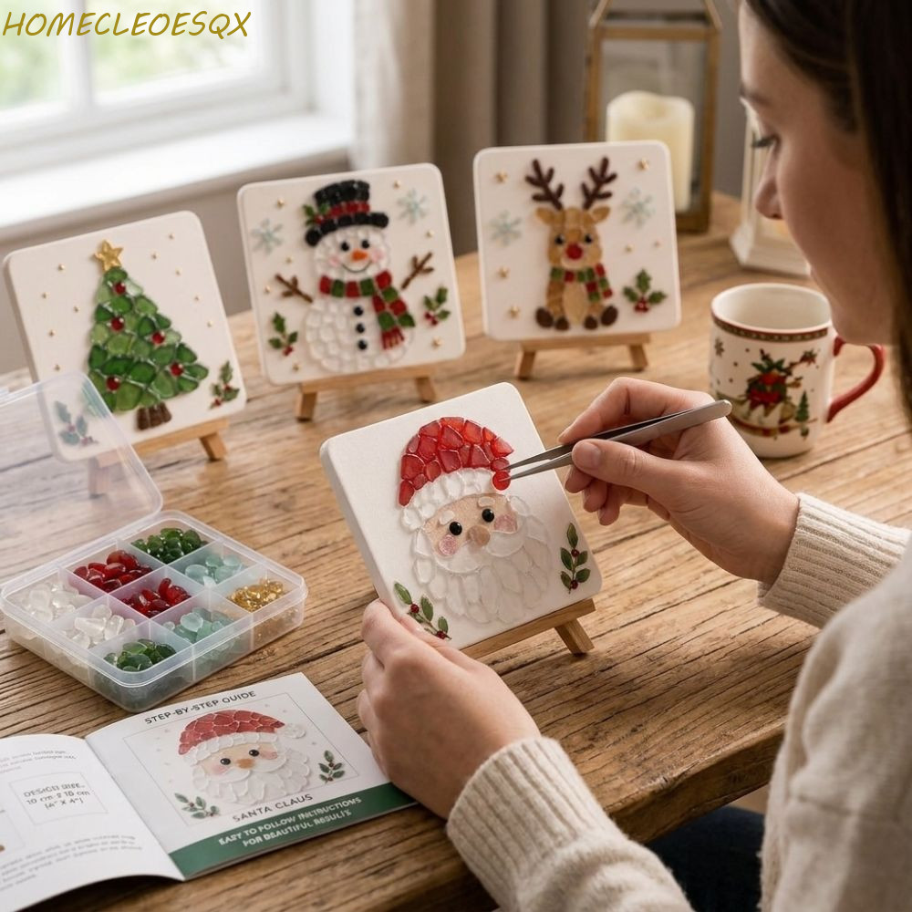 HOMECLEEOESQX Christmas Sea Glass Art Kit, ชิ้นแก้วที่มีสีสัน Ocean-Inspired DIY Sea Glass Mosaic Se