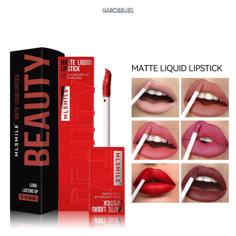 NARCISSUS13A0E Liquid Matte Lipstick, 6 สี Waterproof Lip Glaze, Natural Long Lasting Non-stick Cup 