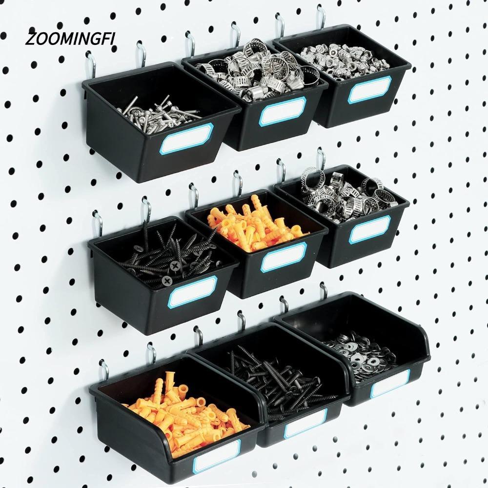 ZOOMINGFI Pegboard Bins, ตะขอ Pegboard PP, อุปกรณ์จัดระเบียบ