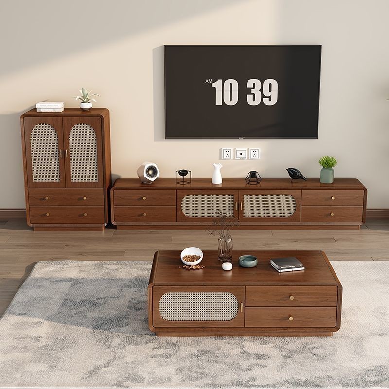 Retro Solid Wood TV Cabinet Rattan Wardrobe Living Room TV Console Tv Media Storage Cabinet  Househo