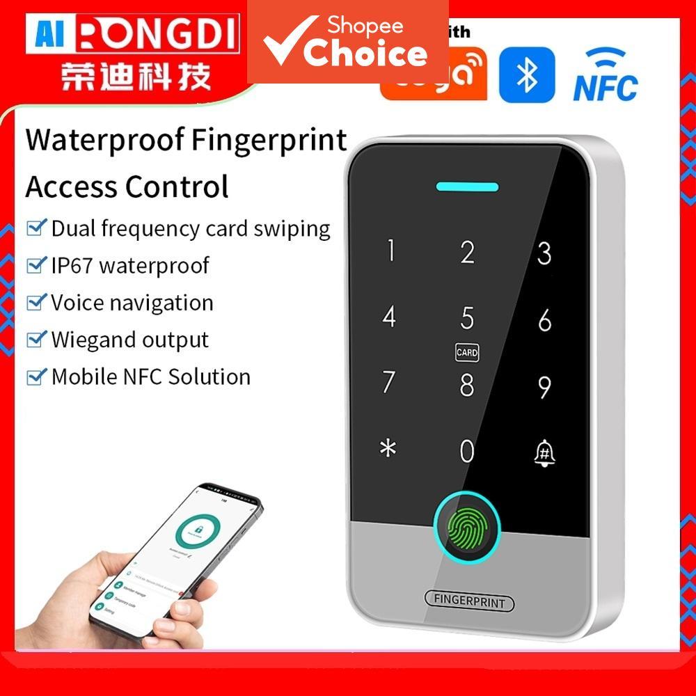 One Piece AIRONGDI กันฝนลายนิ้วมือ NFC การควบคุมการเข้าถึงประตู, Tuya App RFID ปุ่มกด MF IC และ EM ID เครื่องอ่านความถี่คู่