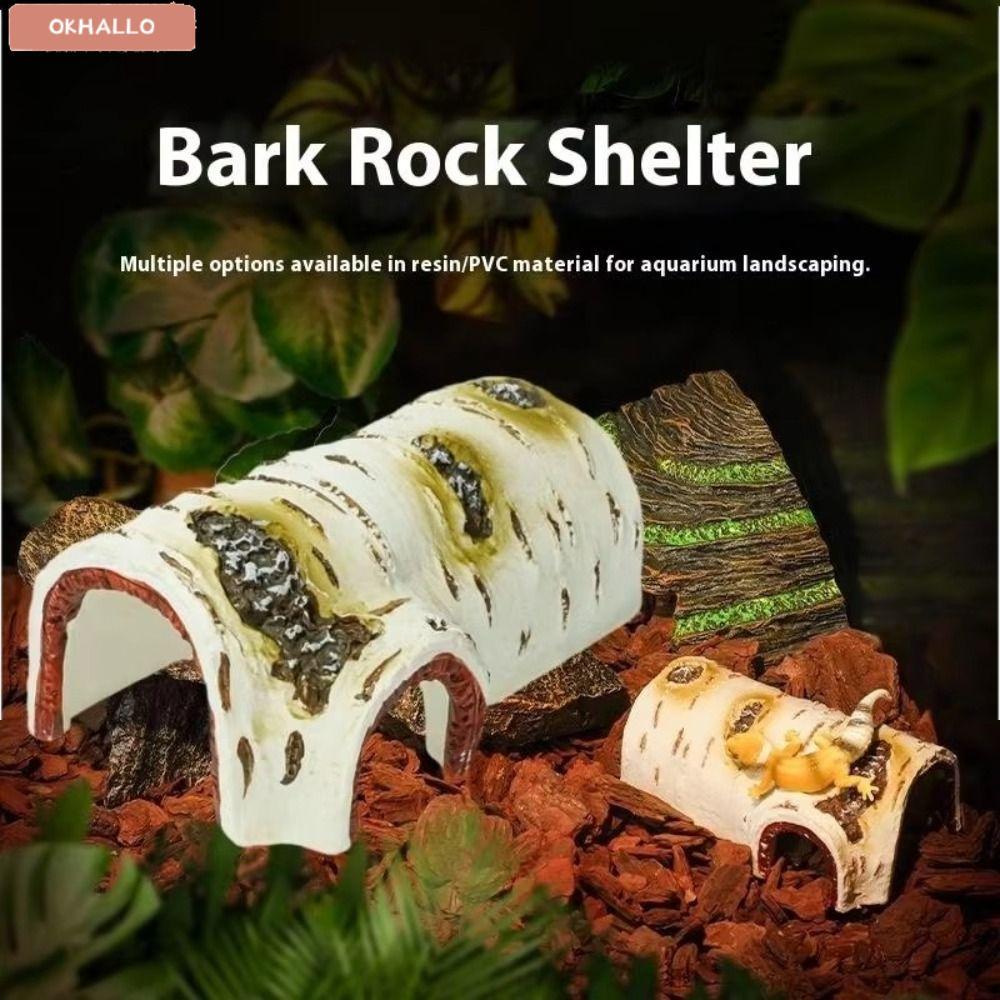 OKHALLO สัตว์เลื้อยคลาน Hideaway Cave, จําลอง Relaxing & Play Area Lizards Shelter, Creative Fish Ta