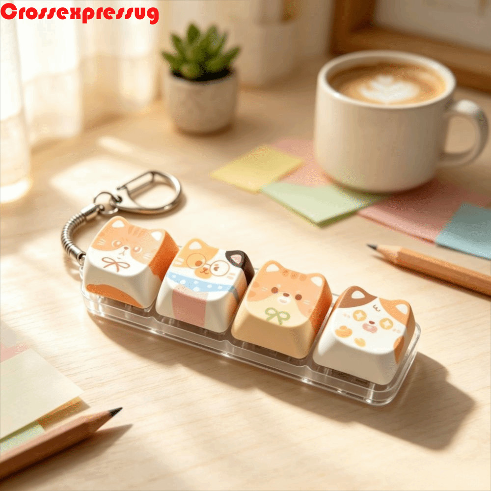VORTEX Cat Mechanical Keyboard Keyring, Kawaii Finger-Tip กดปุ่ม Cat Fidget Clicker พวงกุญแจ, กระเป๋