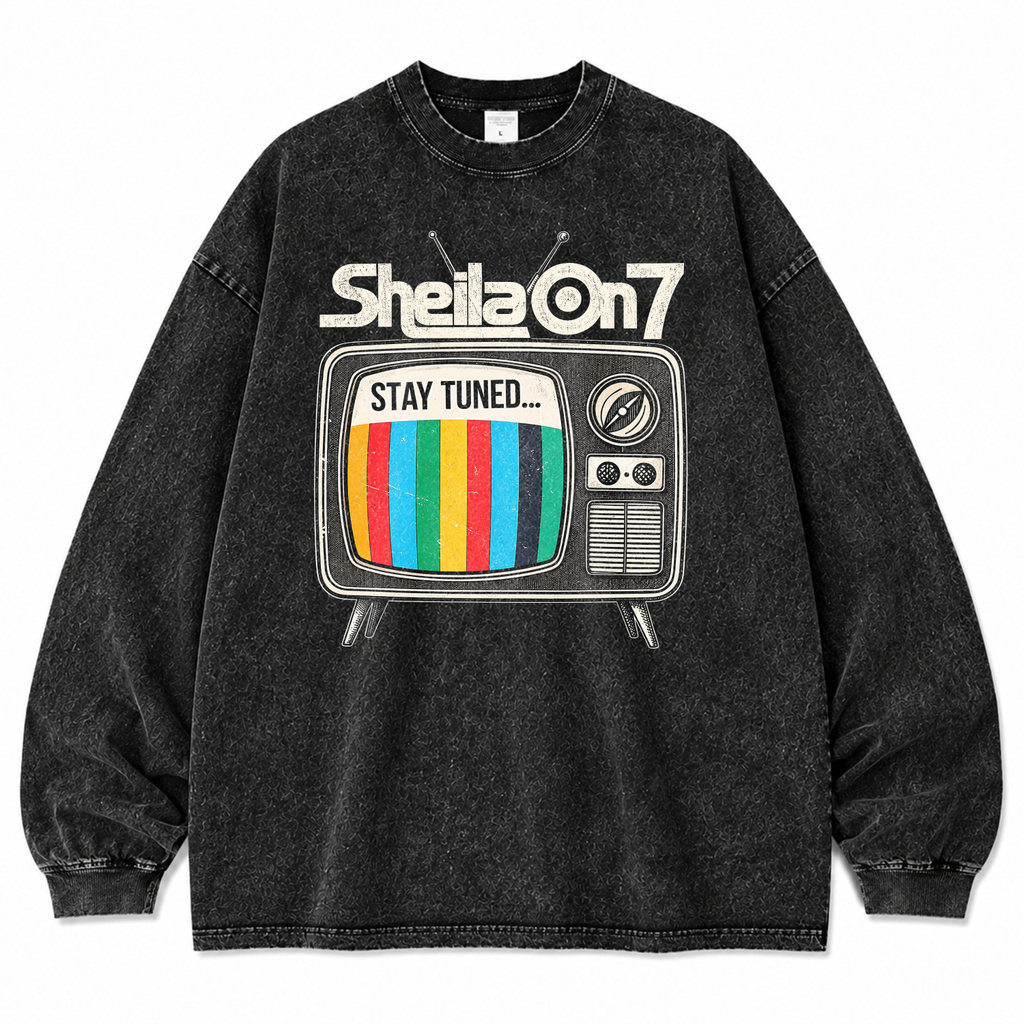 Oversize Longsleeves Stone สีดําล้าง Sheila บน 7 Vintage Streetwear Distro Unisex ผู้ชายผู้หญิง