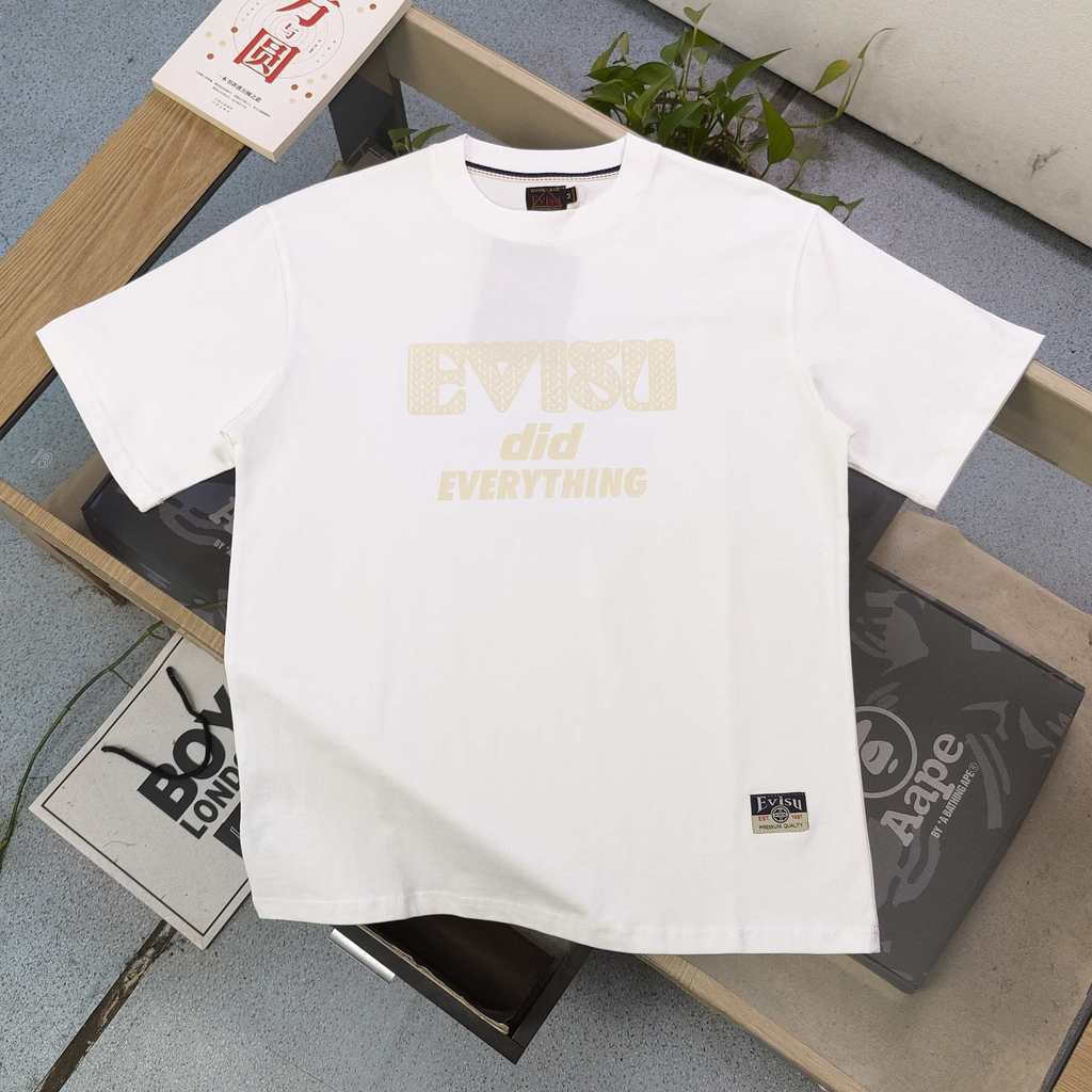 EVISU/God of Fortune/2026 คลาสสิกรอบคอแขนสั้นเสื้อยืดผู้ชายผู้หญิงสไตล์ใหม่กีฬาสไตล์ Niche อินเทรนด์