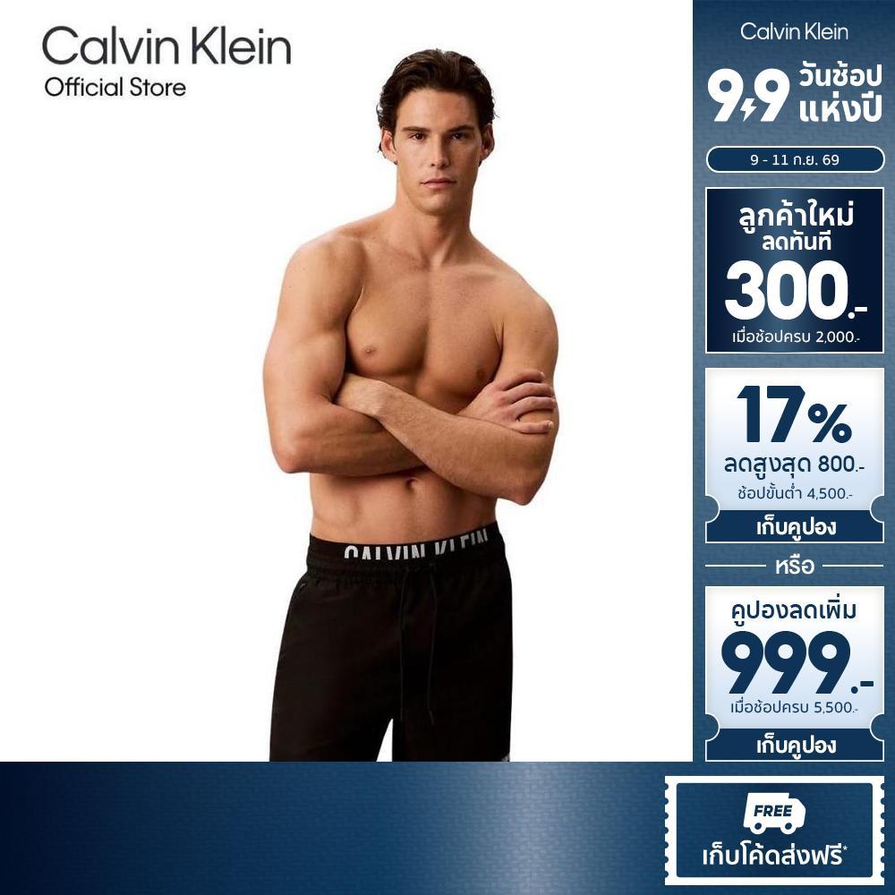CALVIN KLEIN กางเกงว่ายน้ำผู้ชาย Double Waistband Swim Shorts Intense Power รุ่น N61015 UB1-สีดำ