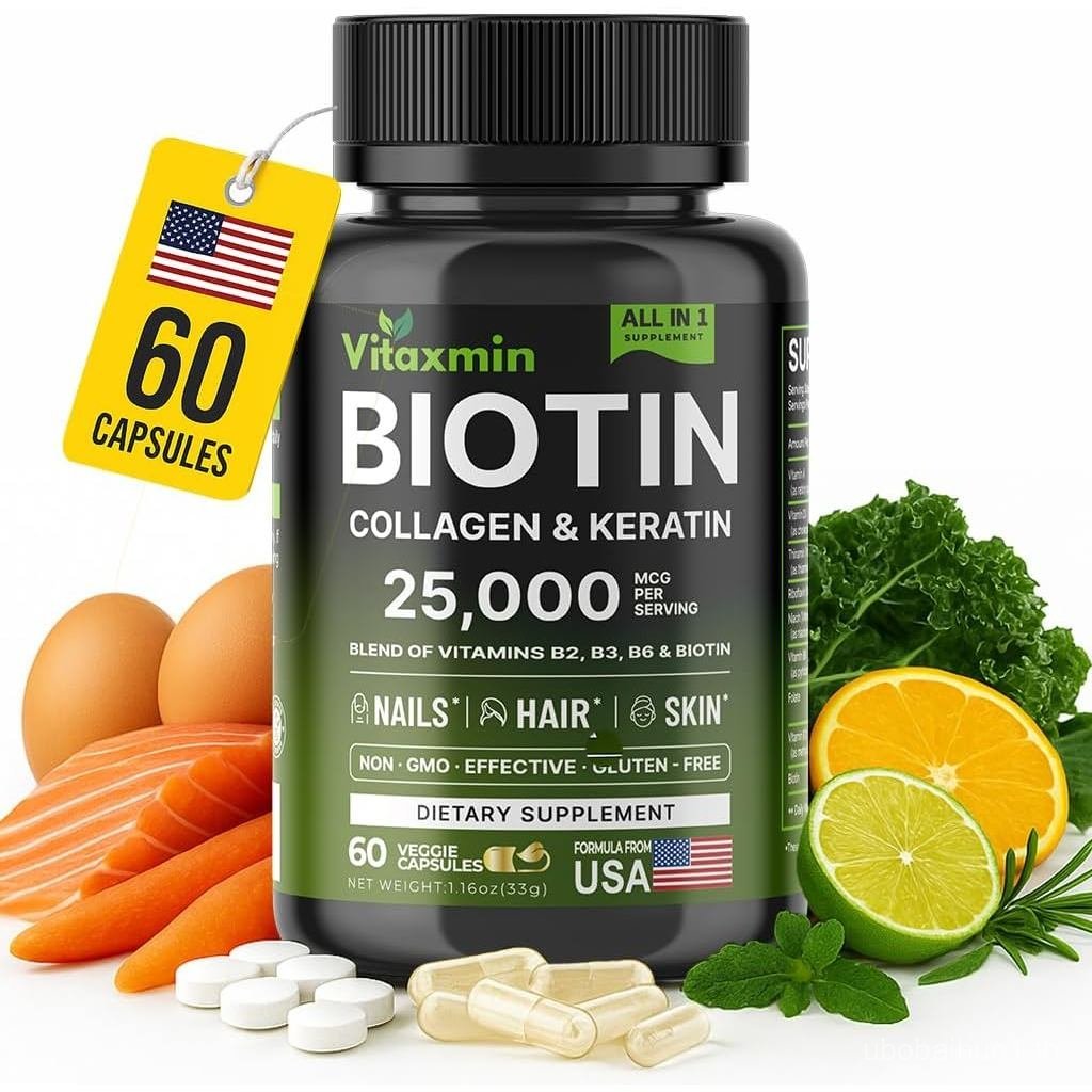 Biotin 10000mcg พร้อมคอลลาเจน Keratin Hyaluronic Acid s สําหรับผู้หญิงและผู้ชายผมผิวและเล็บ s พร้อม 