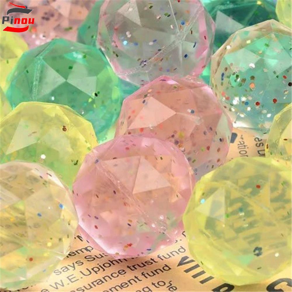 PINOU 6 ชิ้นยาง Bouncy Ball, Rainbow สีขนาดใหญ่เพชร Bouncy Ball, เพชรรูปร่าง Ball สุ่ม Bouncy ของเล่