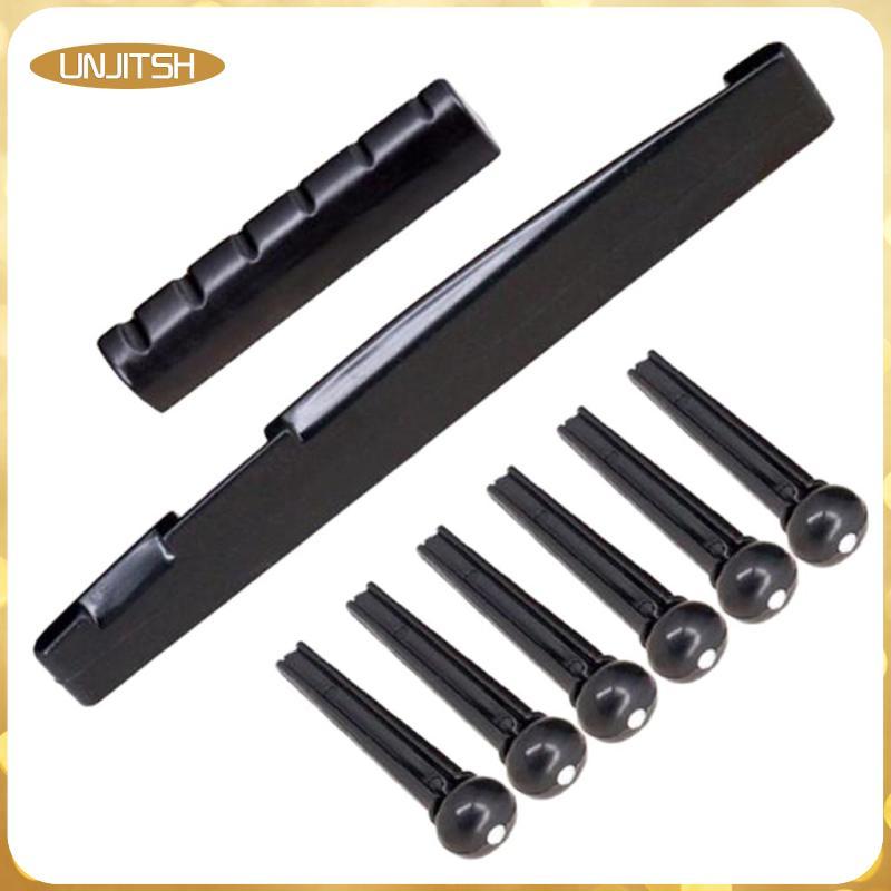 [unjitsh] 6x Acoustic Guitar Bridge Pin & Guitar Saddle & Guitar Nut Kit Luthier Tool