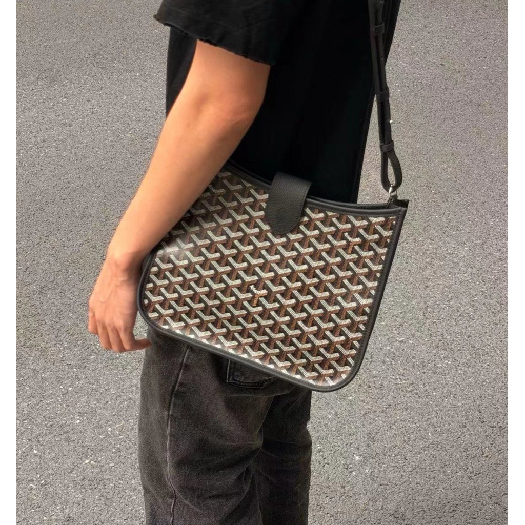 Goyard MUSETTE Postman Messenger กระเป๋าผู้ชายผู้หญิงสไตล์เดียวกันกระเป๋าสะพาย Original Goyardine ผ้