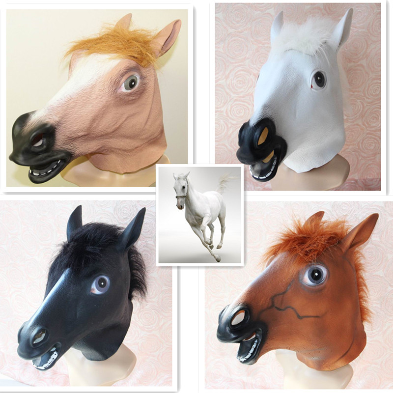 Cos White Horse Dark Horse Brown Horse Mask ฮาโลวีนสุนัข Horse Mask Latex Horse Head Full Set Horse 