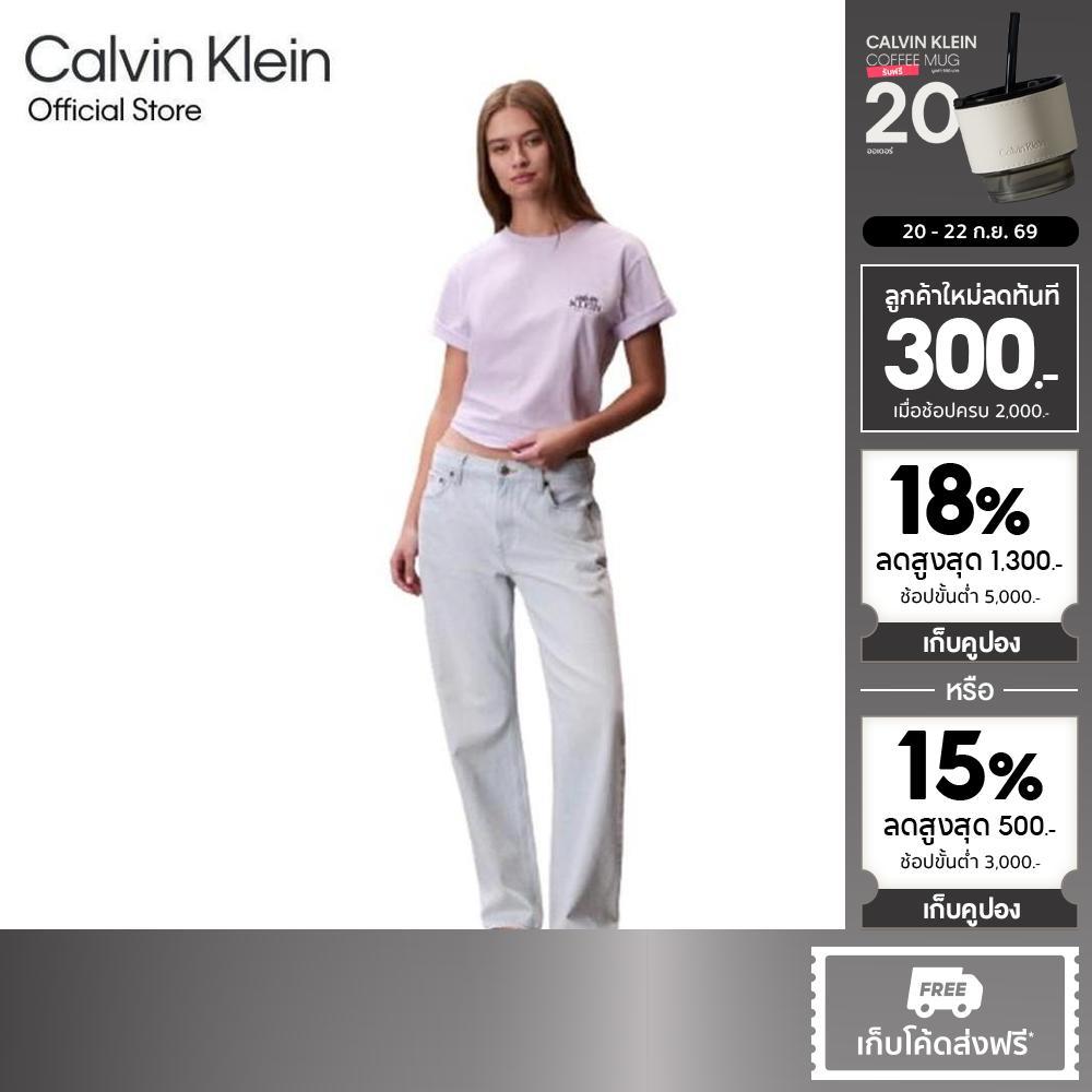 CALVIN KLEIN เสื้อยืดคอกลมผู้หญิง Embroidered Logo Graphic Boxy T-Shirt รุ่น 47F801G 3OQ-สีม่วง