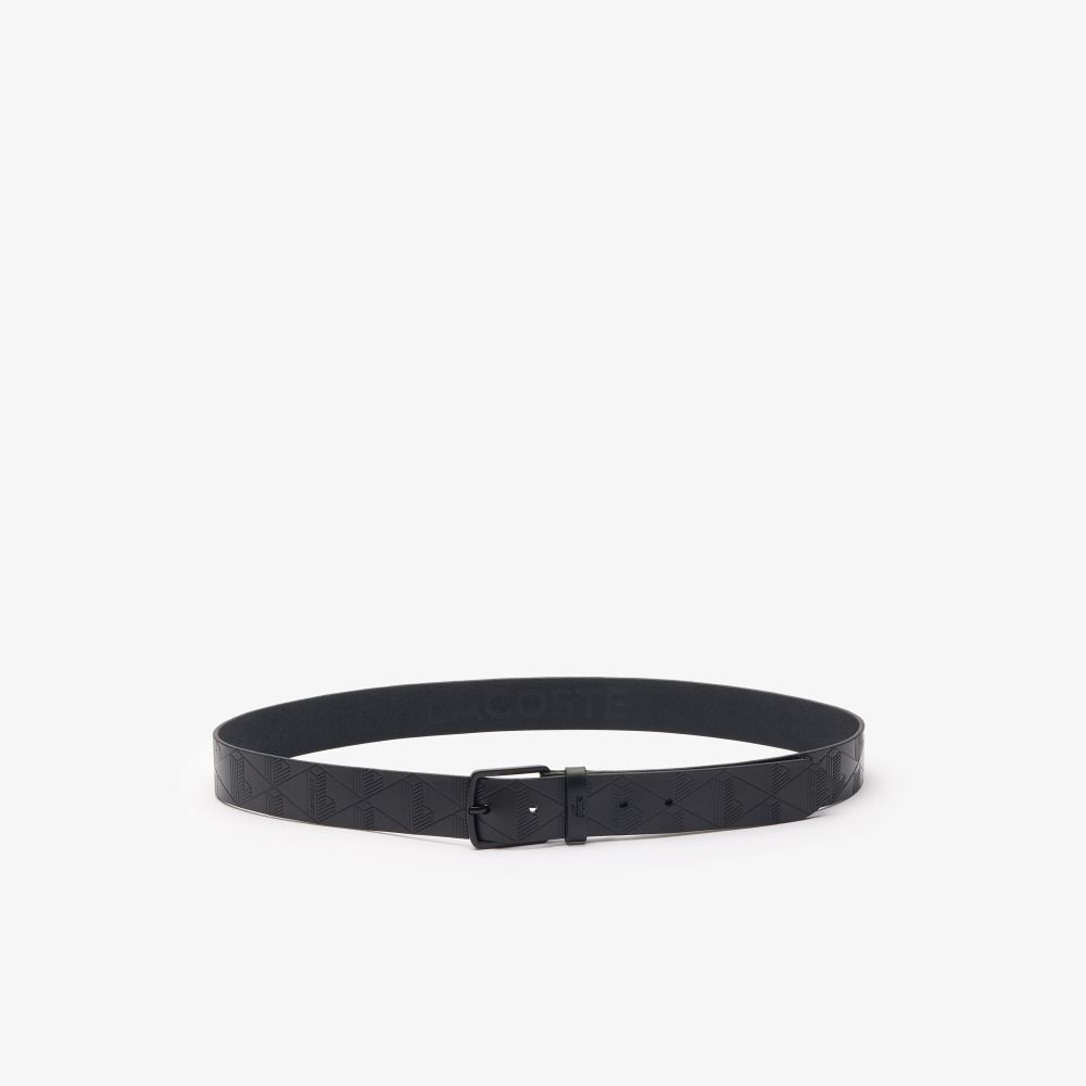 LACOSTE حزام جلد رجالي Monogram ‏RC4093 — أسود — صورة 3