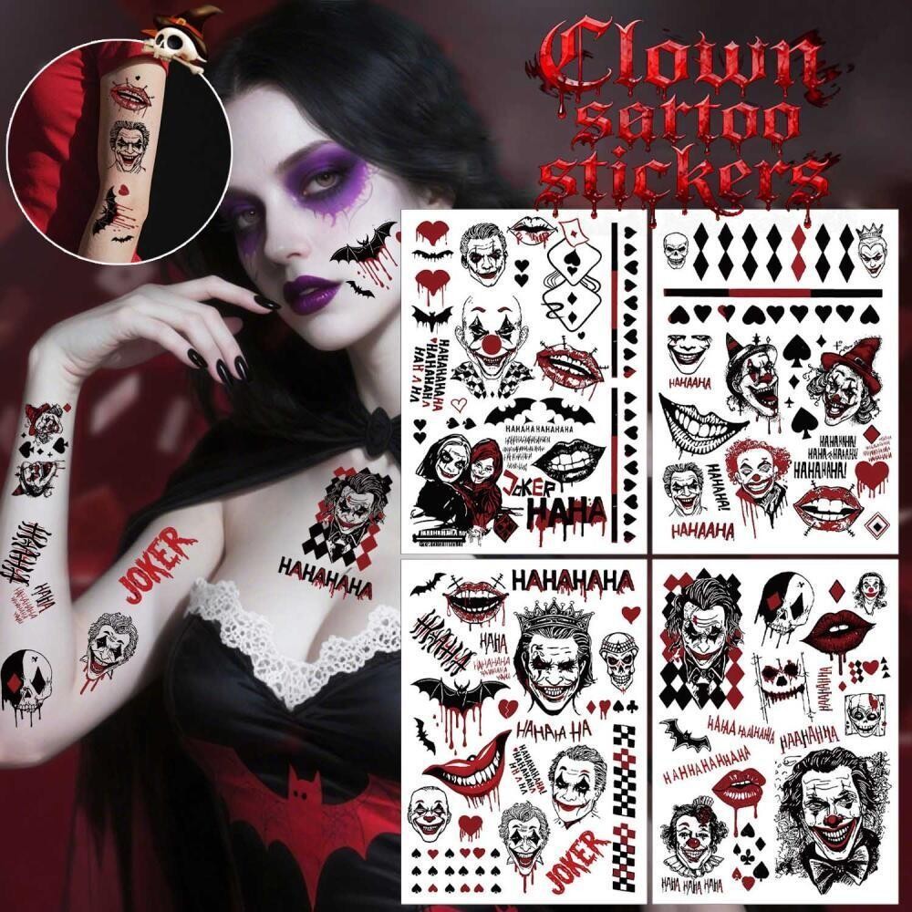 สติกเกอร์ลายสัก Halloween Ghost Face Joker Suicide Squad สำหรับแขนและใบหน้า