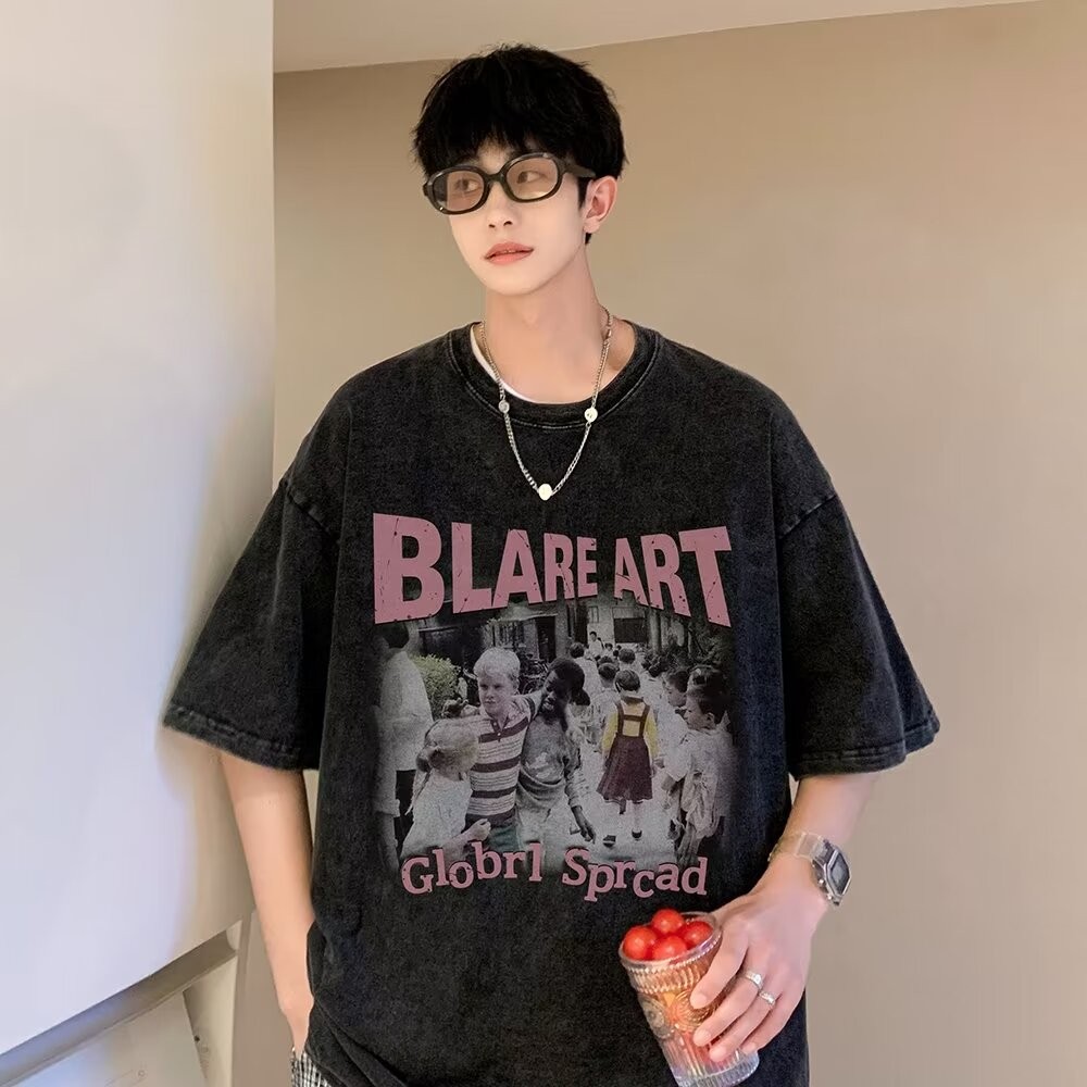 COD 20252025 Short Sleeve New Niche Couple Outfit Korean Style Printed Loose Student Versatile Half 