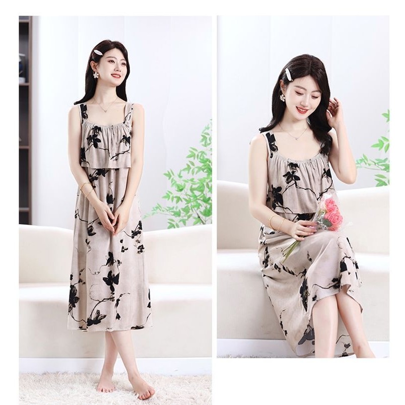ชุดนอนขนาดใหญ่ แบบใหม่จากผ้าฝ้ายผสมผ้าไหม มีรายละเอียดระบาย ใส่ได้ทั้งวันและคืน ราคา ถูกที่สุด ดีลบีเคเค แกลเลอรีภาพที่ 9