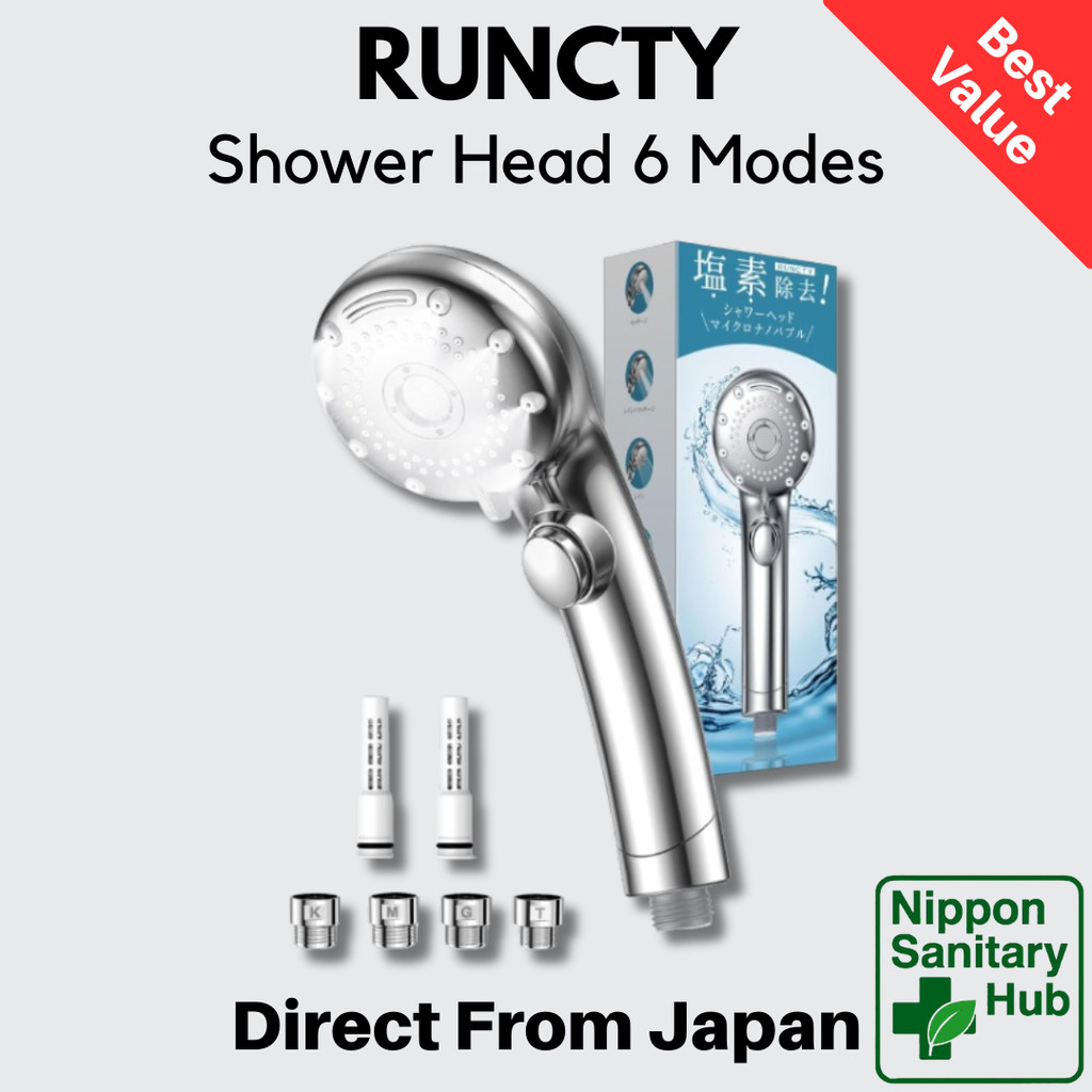 RUNCTY Shower Head Chlorine Removal Filter 6 Modes Micro Nano Bubble Mist High Pressure Japan ฝักบัว