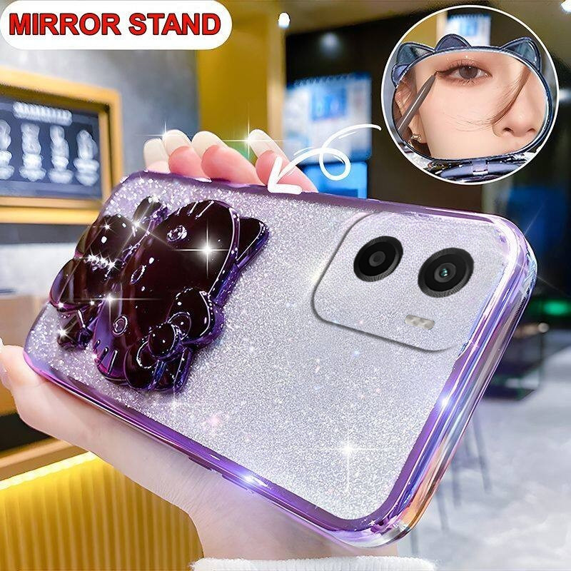 ฝาครอบโทรศัพท์ Moto G06 กรณีด้านหลังกล้องป้องกันกึ่งโปร่งใสซิลิโคนนุ่มกระต่ายวงเล็บกันกระแทกประณีต G