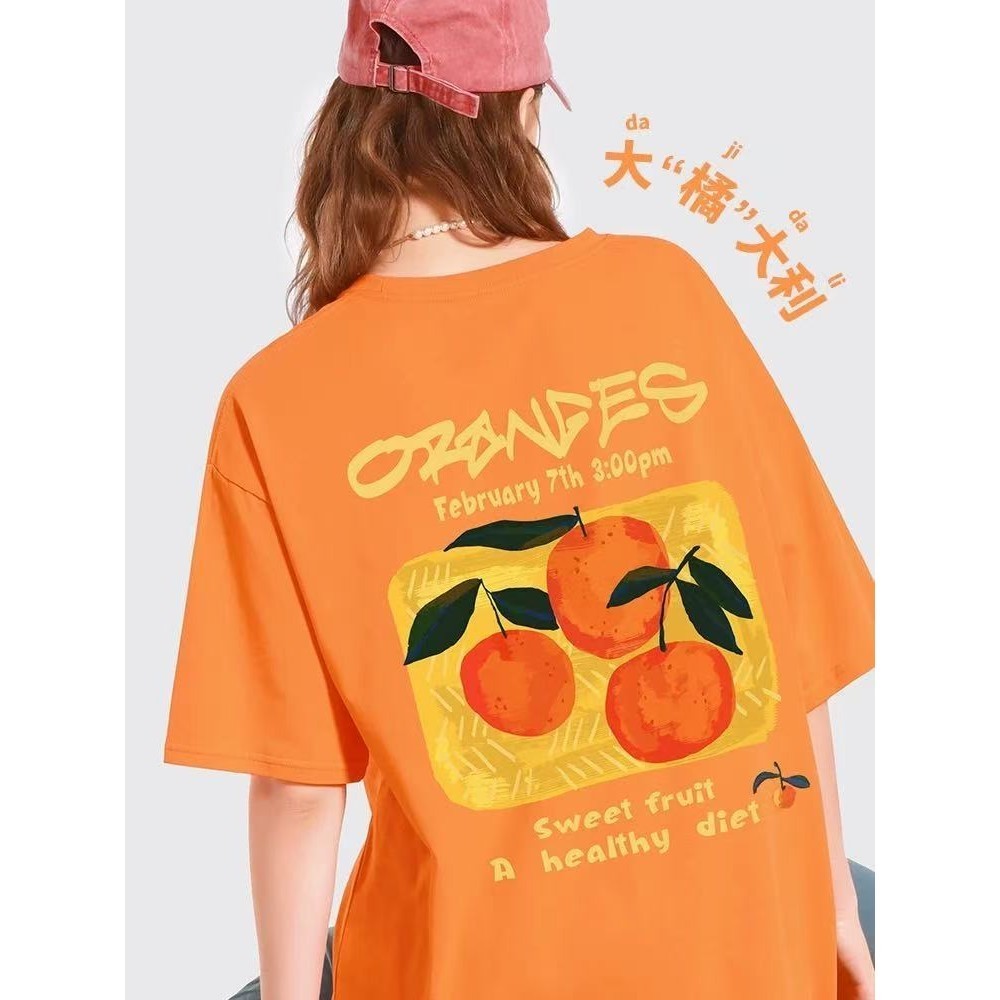 🍊【My-T】🍊เสื้อยืดสีส้ม oversize ผ้าฝ้าย100% แนวสตรีท ไม่ต้องรีดผ้า สวมใส่สบาย ผ้านิ่ม ลาย "Orange"【COD】