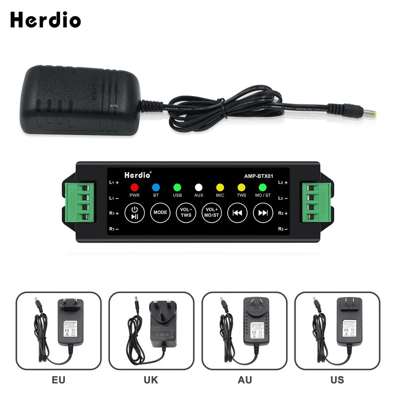 Herdio 4-Way Home Power Amplifiers Audio Bluetooth & Aux Mini Amplifier สําหรับห้องน้ําลําโพงเพดานผน
