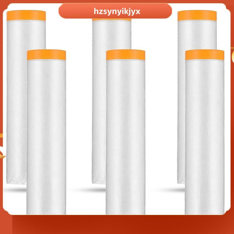 hzsynyikjyx6 Rolls Painters Plastic with Tape, Pre-Taped Masking Film, Automotive Best Tape and Curt