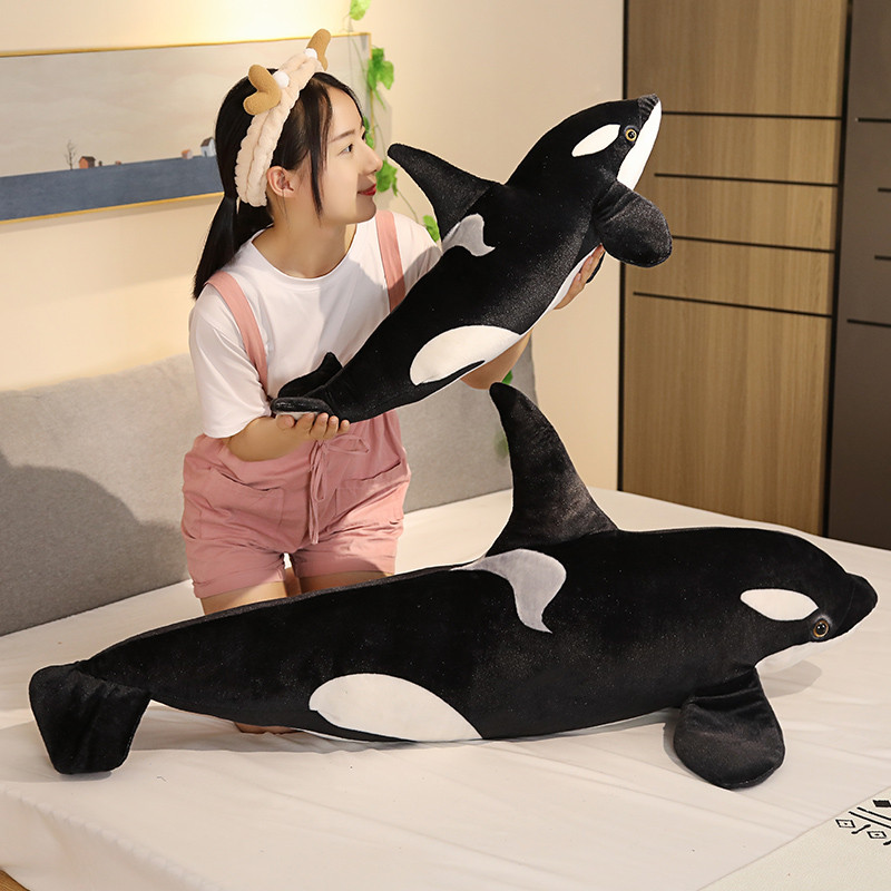 จําลอง Black Killer Whale ของเล่นตุ๊กตาขนาดใหญ่ตุ๊กตาหมอน Killer Whale Ragdoll ตุ๊กตาเด็กของขวัญวันเ