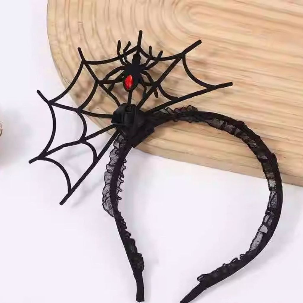 现货！万圣节蜘蛛网创意舞台表演发箍节日派对装饰道具头饰Halloween spider web creative stage show hairband festival