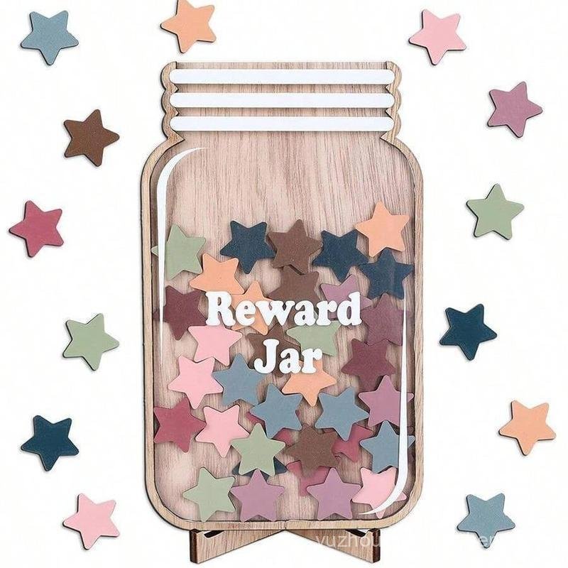 Star Shaped Reward Jar, 25pcs/set Colorful Star Shaped Reward System, Self-discipline Reward Jar, Ho