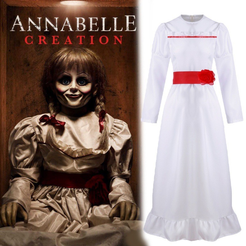 halloween costume ชุดฮาโลวีน ฮาโลวีนสยองขวัญคอสเพลย์เครื่องแต่งกายหญิง Evil Ghost Baby Annabelle 3co