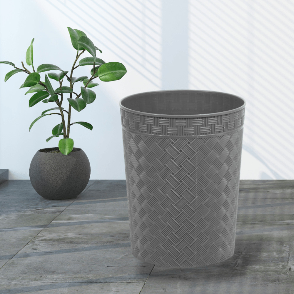 LOCAL789 ICLEAN  ถังขยะไม่มีฝาทรงกลม 10.5 ลิตร TG59139 ขนาด 24x24x30 cm. เทาเข้ม ลายสาน ร้านอยู่ในไท