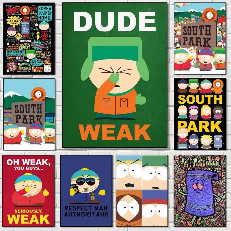 โปสเตอร์การ์ตูน South Park ตกแต่งผนังสำหรับห้องนอนและสำนักงาน พัดลมของขวัญ