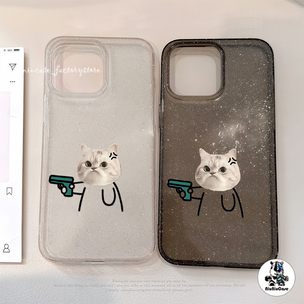 For iPhone 13 เคสใสแบบแวววาว วาดแมวด้วยดินสอ TPU นุ่มสีสันสด For iPhone15 14 13 12 11 16 Pro max XS XR 7 8 16 Plus Case