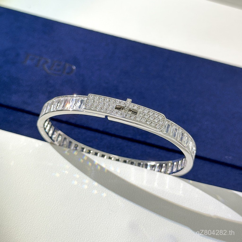 เข็มขัดและสร้อยข้อมือเพชรสแควร์แบบล็อก S925 สเตอร์ลิงซิลเวอร์ Kelly WH9I