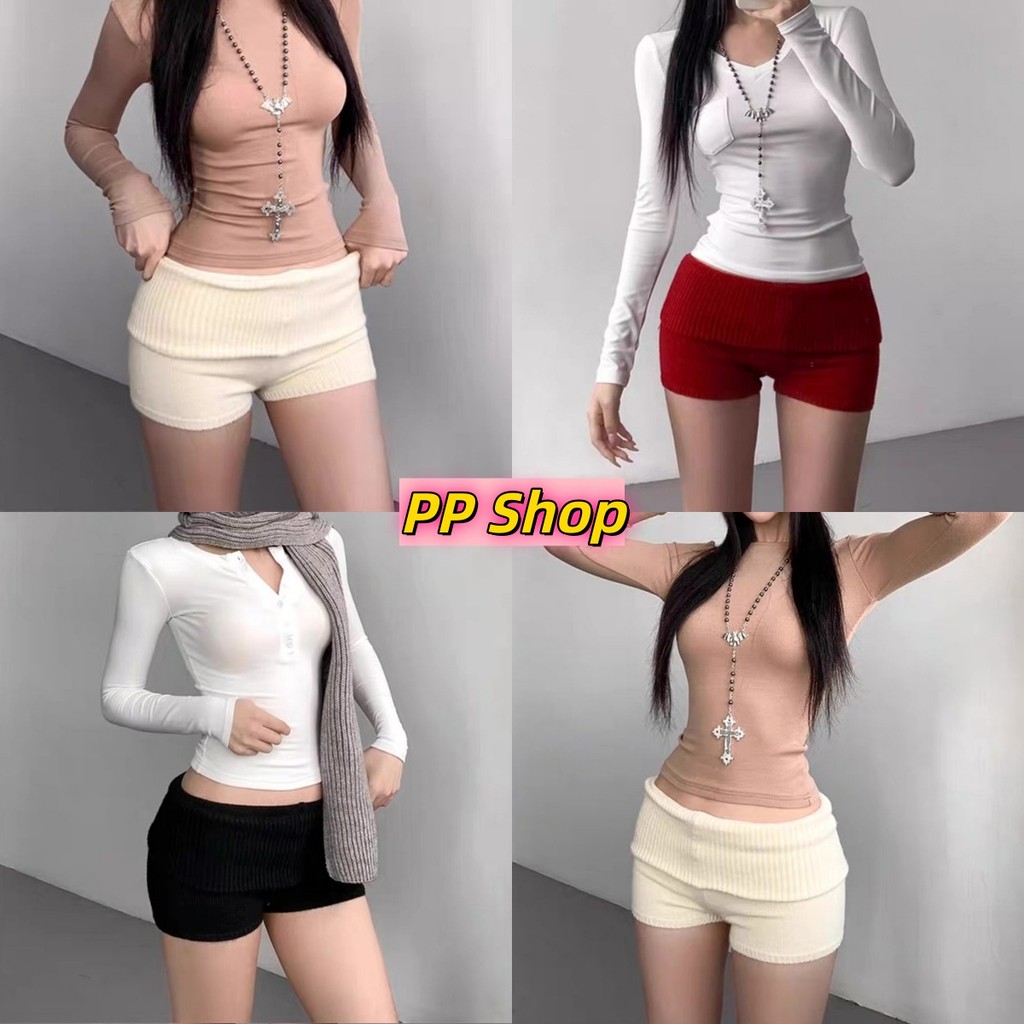 💜PP SHOP💜พร้อมส่ง กางเกงขาสั้น กางเกงลำลอง กางเกงสกินนี่ ทรงรัดรูปผ้าไหมพรม ยืดพอดีน่ารักมาก ใส่สบาย