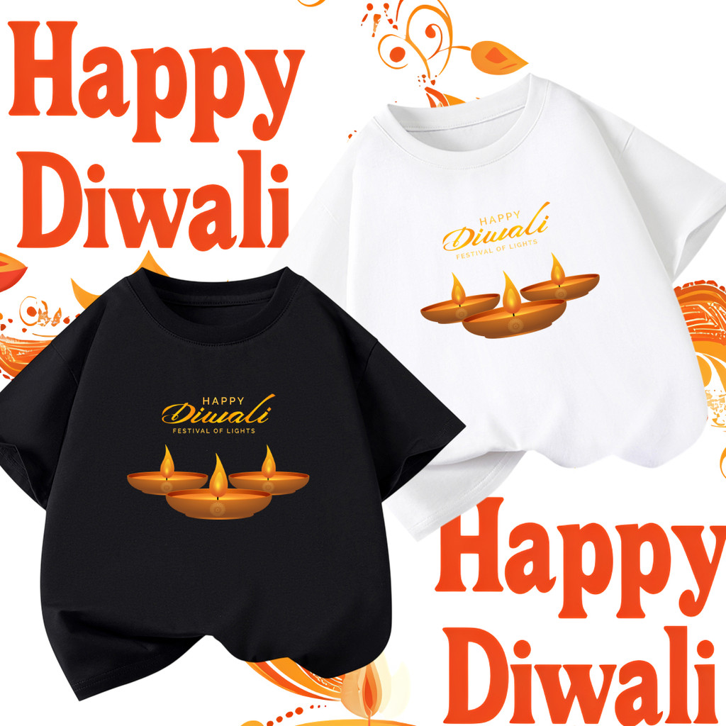 Diwali เสื้อยืด Happy Diwali Festival of Lights เสื้อยืดลําลองแฟชั่น 100% cotton สำหรับผู้ชายและผู้ห