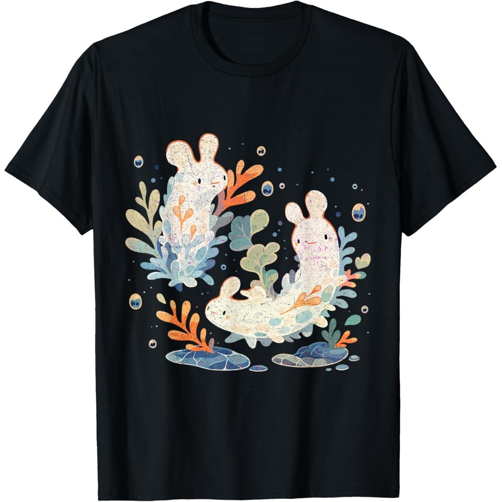 จัดส่งตลอด 24 ชั่วโมงเสื้อยืดผ้าฝ้ายผู้ชาย Leaf Sheep Marine Slug Cute Sea Slug Bunnies Playing In K