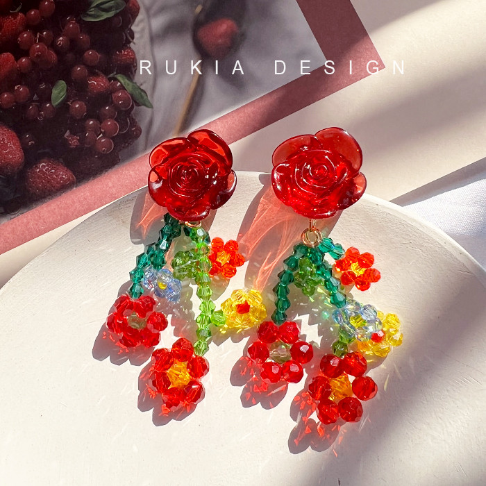 ต่างหูใส RUKIA เครื่องประดับดอกไม้ใสประดับลูกปัด