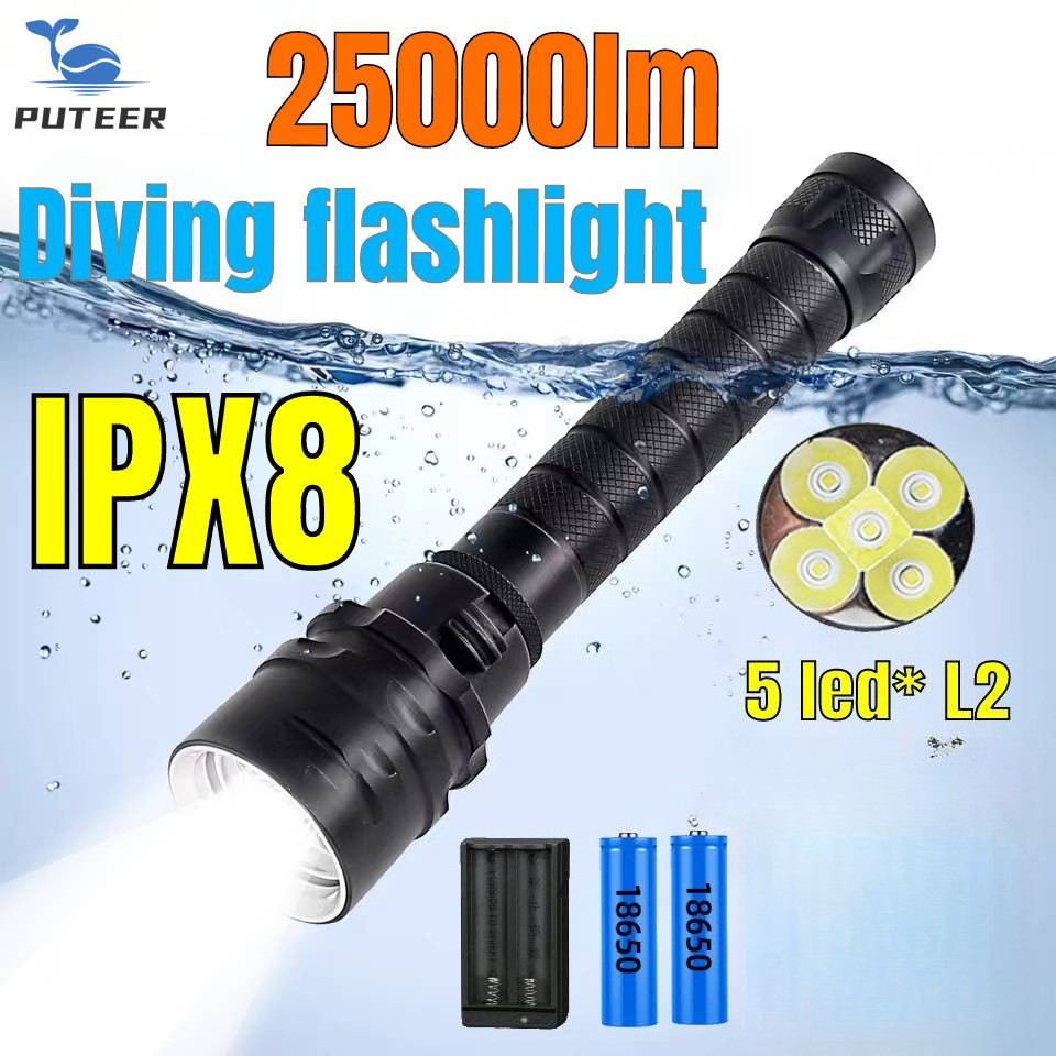 [ขายดี] ไฟฉายดําน้ํา IPX8 กันน้ํา สว่างพิเศษ 100 เมตร