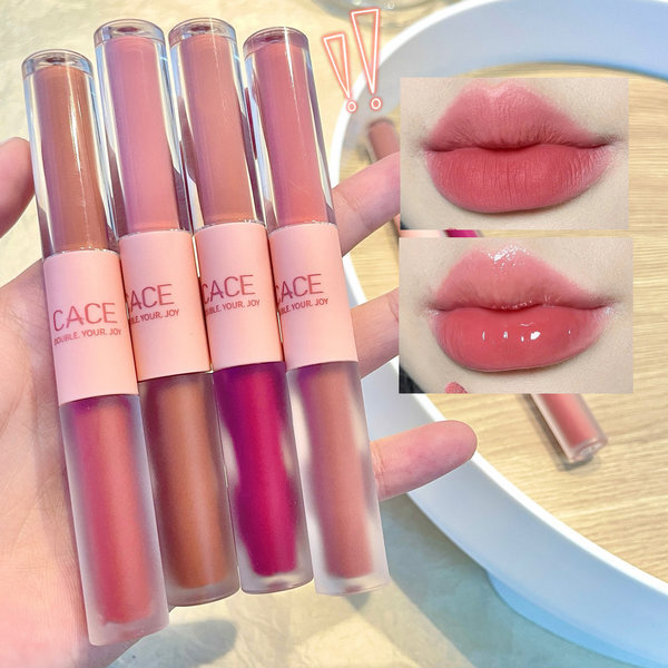 ลิป 4u2 ลิปกลอส ลิปสติก ลิปกันน้ํา CACE Fun Double-Headed Lip Glaze Matte Lip Mud Mirror ลิปสติก Moi