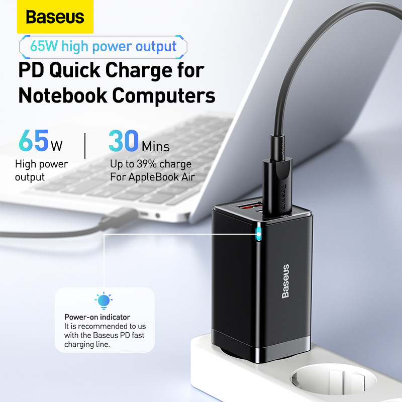 Baseus 65W GaN Charger QC 4.0 3.0 Type C PD USB Charger 65W氮化镓 เครื่องชาร์จเหมาะสําหรับiPhone 14快充头