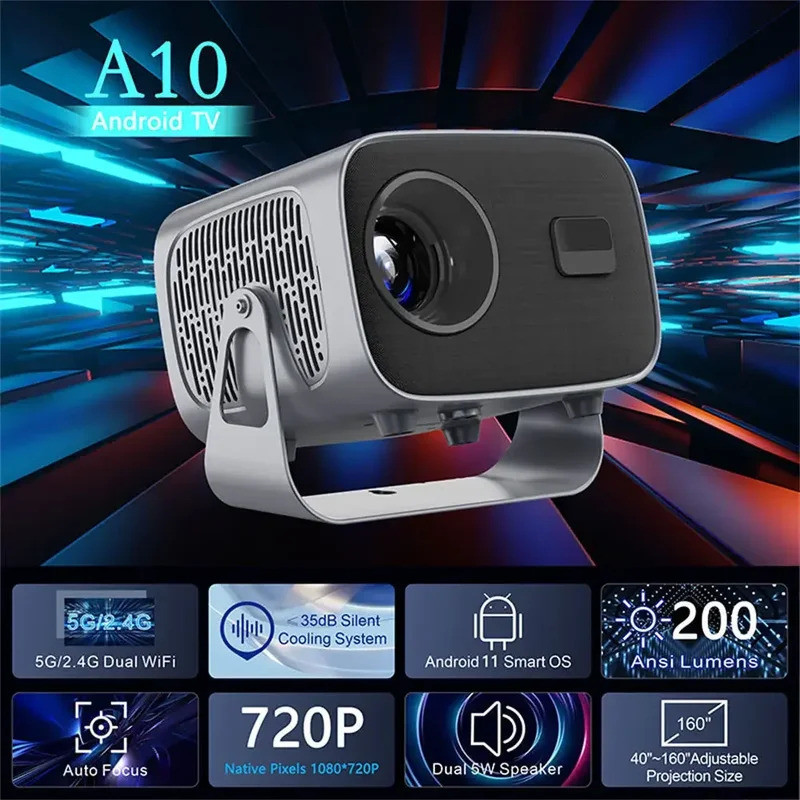 ขายร้อน A10 สมาร์ทโปรเจคเตอร์ Android 11.0 มินิแบบพกพา Proyector 4K 5G WiFi Home Cinema 720 P สําหรั