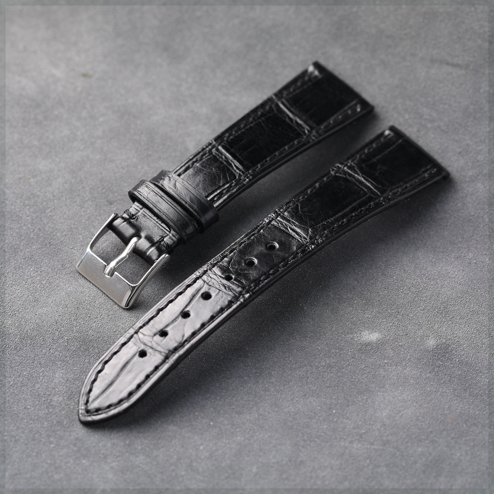 ข้อเสนอพิเศษ Handmade American Crocodile Leather Strap Mens Watch Strap 20MM * 16MM 18MM สายหนังแท้สีดําหนังแท้นุ่ม