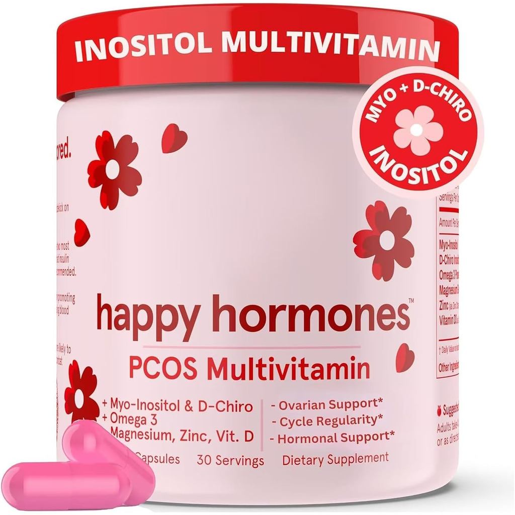 Happy Hormones PCOS Multivitamin Prebiotic Probiotic Blend l Health 120cap - Made in USA