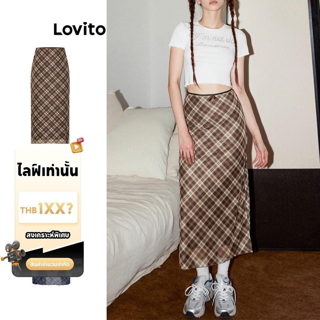 (LIVE STREAM SALE) Lovito กระโปรงทรงแยก ลายตาราง สองชั้น สำหรับสตรี L58AD073 (หลากสี)