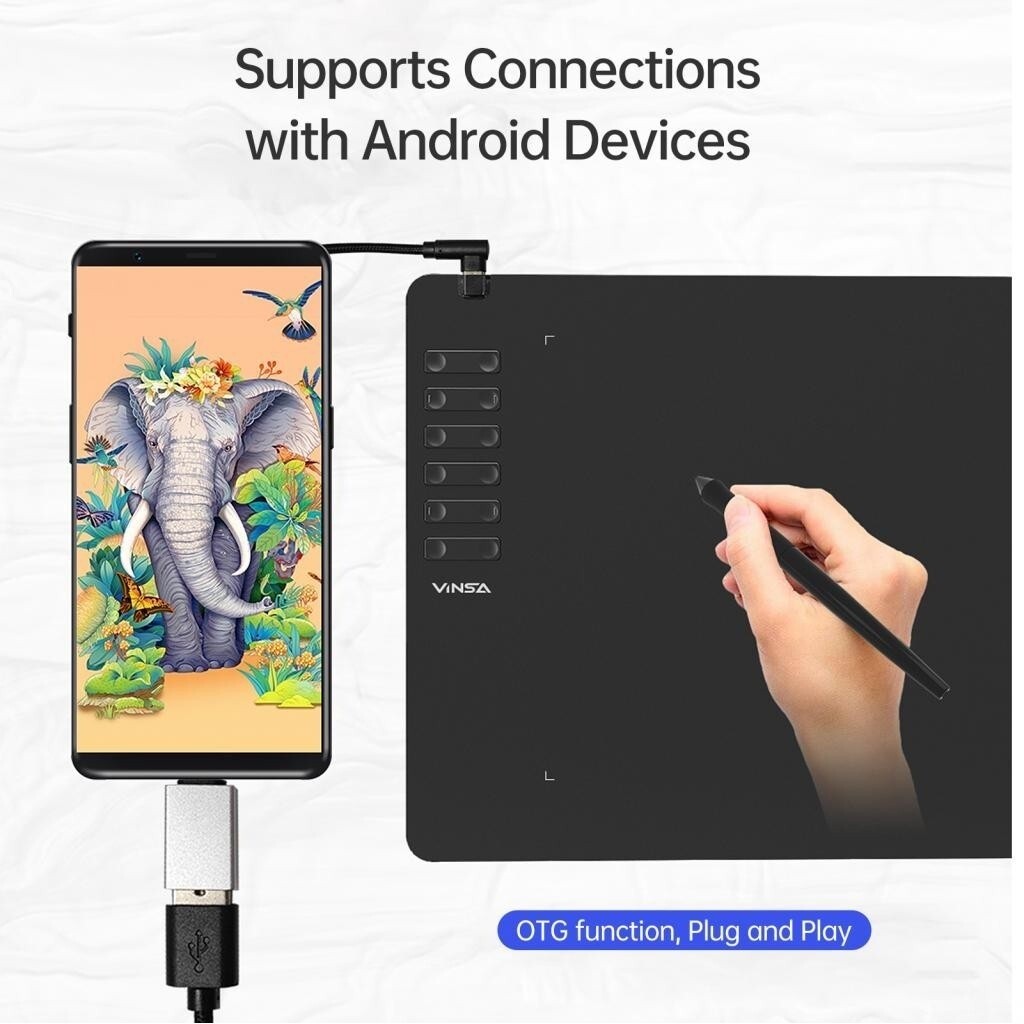 605 Graphics Ding Tablet UltraThin Art Creation Sketch with BatteryFree Stylus 8 Pen Nibs 8192 Level