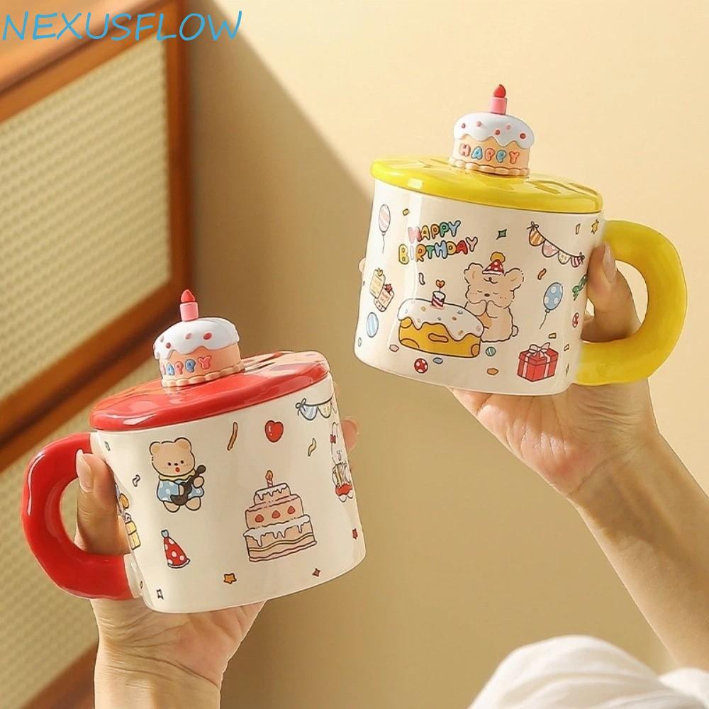 NEXUSFLOW Happy Birthday Mug, Ceramic Aesthetic Cartoon Ceramic Mug Cup, Water Mug Cup Cartoon Anima