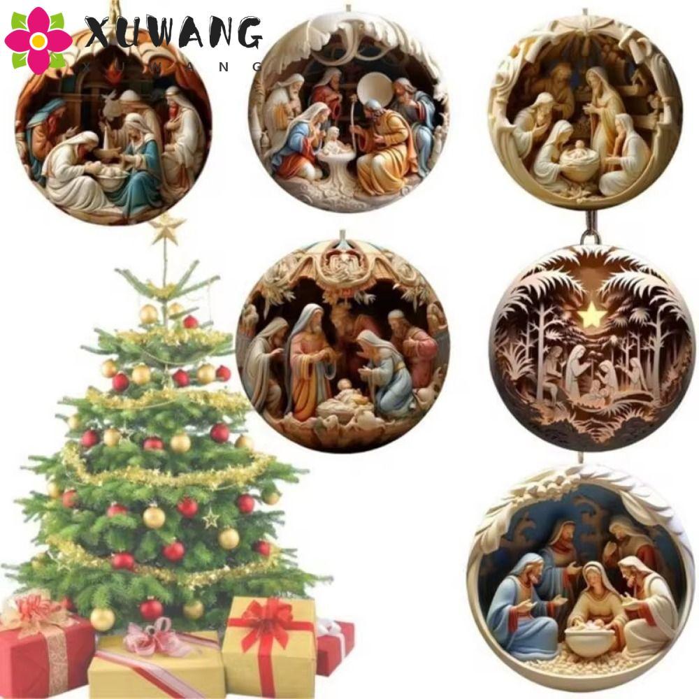 QHENTIN Jesus แขวนเครื่องประดับ, 3d Effect อะคริลิคอะคริลิคเครื่องประดับแบน, Creative Simple Christm