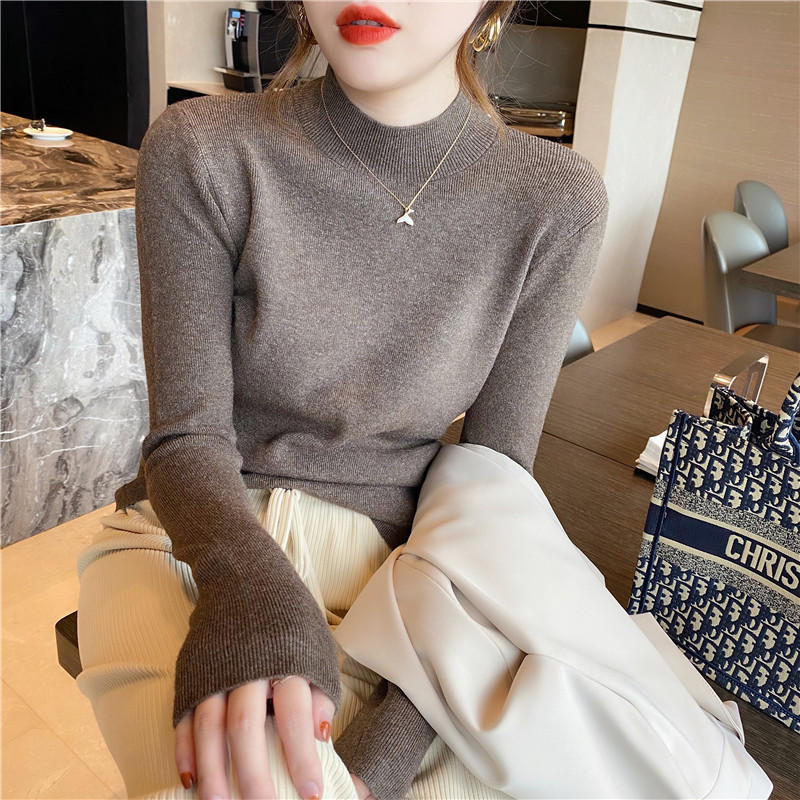 Mock Neck Sweater New Inner Wear Knitted Bottoming Shirt Slim Fit Slimming Long Sleeves Versatile We